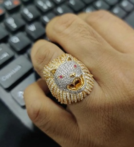 แหวนหัวสิงโตสุดหรู เงินแท้ 925 ประดับเพชรโมอิสซาไนต์ แหวนดีไซน์สัตว์สำหรับผู้ชาย สไตล์ฮิปฮอป ประดับเพชรเต็มวง ของขวัญเครื่องประดับ - Product Image 3