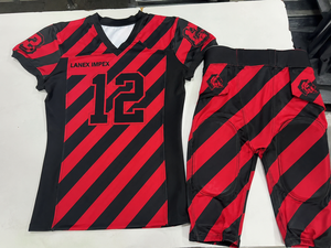 Ensemble d'uniformes de football américain rayés rouge et noir personnalisés, vêtements d'entraînement pour hommes, impression par sublimation, polyester respirant, service OEM - Product Image 6