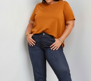 T-shirt à manches courtes pour femmes, taille plus, col rond, décontracté, en coton, tissu jersey, avec logo personnalisé OEM - Product Image 5
