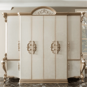 Elegante Armario Clásico Europeo de Caoba con Seis Puertas, Acabado Crema Marfil, Tallado Minimalista, Armario de Lujo para Dormitorio de Apartamento u Hotel - Product Image 2