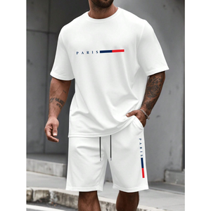 Nouvelle Tendance Vente Chaude Ensemble de 2 T-shirts Homme Respirants et Légers à Col en V et Manches Courtes avec Imprimé Barre Dégradée PARIS - Product Image 1