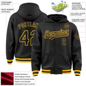 Vestes à capuche universitaires personnalisées pour femmes, mélange de coton, style baseball, manches en cuir et polyester, fermeture à boutons pression intégrale - Product Image 1