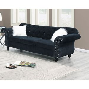 Divano di Lusso in Velluto Nero con Cuscini, Arredamento Formale per Soggiorno - Product Image 2