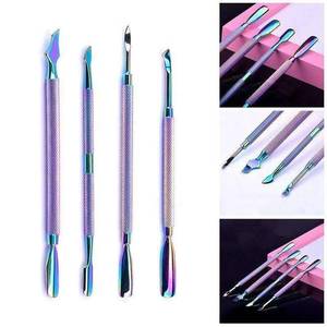 Ensemble d'outils pousse-cuticules Morje Surgical à double extrémité réutilisable en acier inoxydable pour manucure avec finition irisée et poignée texturée - Product Image 3