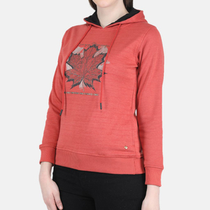 <b>Women's</b> <b>Red</b> Solid Front Hooded <b>Sweatshirt</b> Full Sleeve Casual Knitted Cotton Blend Winter Wear - Product Image 3