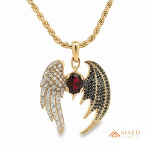 Gold <b>Angel</b> Devil Wing Moissanite Pendant Red Gem Hip Hop <b>Charm</b> Iced Out Bling Necklace Fashion Jewelry Gift - Product Image 1