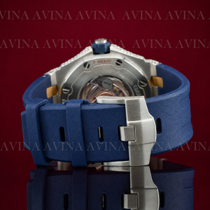Reloj de Lujo con Incrustaciones de Moissanita para Hombre, Estilo Hip Hop |   Reloj automático con correa de caucho azul |   Reloj Deportivo con Diamantes Incrustados - Product Image 3