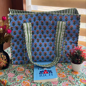 Bolso Tote Plegable Hecho a Mano en India, Acolchado, de Algodón, Estilo Bohemio, Ecológico, para Mujer, de Fibra de Paja, 40x40x25cm, Multifuncional - Product Image 1