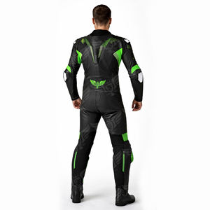Combinaison de moto en cuir personnalisée de style Moto GP, noire et verte, une pièce, pour la course sur circuit, protection pour motards - Product Image 4