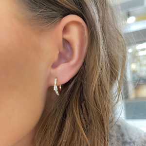 Diamond <b>Hoop</b> <b>Earrings</b> Pear Round Cut Lab Grown 14k <b>Solid</b> Gold 14 mm Delicate Minimalist Elegant Bridal Wedding Huggies Wholesale - Product Image 4