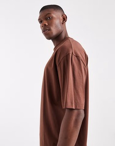 T-shirt en coton marron à manches courtes et col rond pour homme, coupe oversize, couleur unie, tricot jersey décontracté, coupe classique - Product Image 2