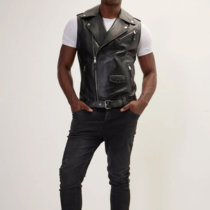 2025 New Professional Motorcycle Leather <b>Vest</b> For Men Wholesale Price Top Quality Leather Waistcoat Motorcycle <b>Vest</b> - Product Image 3