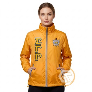 เสื้อแจ็คเก็ตปักลาย Sigma Gamma Rho สไตล์ Preppy สำหรับผู้หญิง กันลม มีซิปด้านหน้า ลายตัวอักษรสีเหลือง เสื้อผ้าสไตล์กรีก - Product Image 1