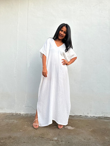 Factory Price Double Gauze Cotton <b>Maxi</b> Dress Loose Fit Summer Dress Breathable Boho Dress Side Slit Lounge Dress - Product Image 3
