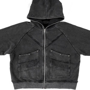 Chaqueta con capucha de mezclilla vintage lavada con cremallera, estilo oversize, personalizada, estilo streetwear vintage - Product Image 6