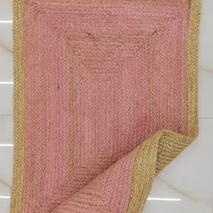 Tapis en jute rose tissé à la main style bohème chic, tapis de zone en fibres naturelles style ferme, décoration de sol rustique - Product Image 1