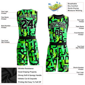 Ensemble d'uniformes de basketball personnalisés en sublimation intégrale, unisexe, respirant, séchage rapide, maillot d'entraînement d'équipe, short, col en V, sans manches, vert - Product Image 2