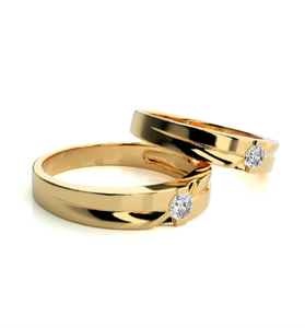 Bagues de couple solitaires diagonales en argent sterling 925 plaqué or - Product Image 3