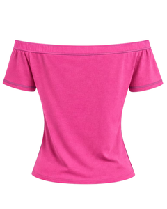 T-shirt vert forêt pour femme, épaules dénudées, avec bordure contrastée, manches courtes, coupe ajustée, décontracté, été, fabrication OEM personnalisée - Product Image 4