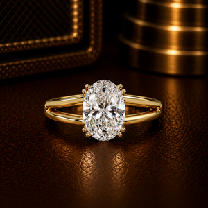 Elegante Anillo de Compromiso Solitario Ovalado de Oro Puro de 14K con Diamante Cultivado en Laboratorio Certificado por IGI, Anillo de Vástago Dividido, Joyería de Lujo para Boda - Product Image 1