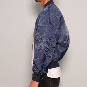 Blouson bomber bleu marine pour homme, couleur unie, fermeture éclair, style décontracté, extérieur en polyester, coupe classique, pour l'automne - Product Image 5