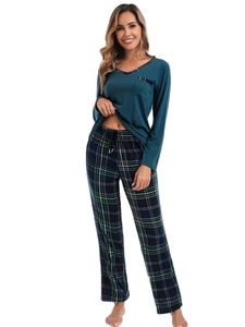 Women's Long-Sleeve V-Neck Animal Print Pajama Set Soft 100% Cotton Breathable Luxury Spring Pajamas Drawstring Closure 2-Piece - Product Image 2