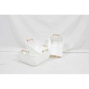 New Design Eco-Friendly <b>Storage</b> <b>Basket</b> Paper Rope Home <b>Storage</b> <b>Square</b> Wooden Handles Stackable - Product Image 2
