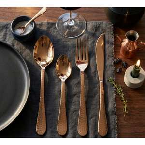 Rose Gold PVD coated <b>Flatware</b> Set of 4 Cutlery Spoon Fork Knife Hammered Perfect Wedding Rental Cutlery - Product Image 5