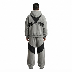 Custom Washed Gray Zip Up Hoodie and Wide Leg <b>Sweatpants</b> <b>Set</b> for Men - Product Image 2