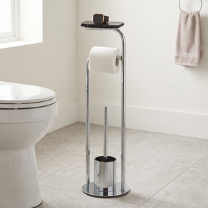 Modern Steel Floor <b>Standing</b> Toilet Paper Holder with Plunger and <b>Shelf</b> for Bathroom - Product Image 2