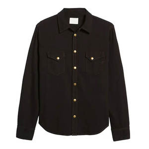 Chemises en jean vintage noires respirantes pour hommes, boutonnées, coupe ample et décontractée, idéales pour le bureau et les occasions formelles - Product Image 4