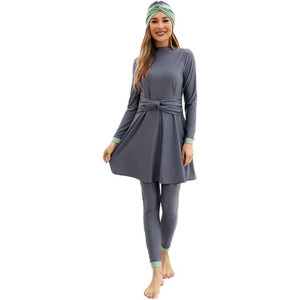 Women's <b>Print</b> Long Sleeve <b>Islamic</b> One-Piece Swim Suit Muslim Style High Cut Bottom Breathable Front Logo Spandex/Nylon 1 Piece - Product Image 2