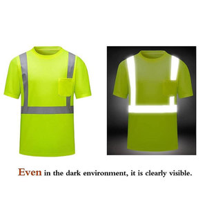 Camiseta de Seguridad Reflectante de Alta Visibilidad para Hombre, de Poliéster Antiarrugas, Amarilla con Base y Rayas Negras, Ropa de Trabajo - Product Image 2