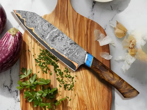 Couteau de chef en acier damas cuivré avec logo personnalisé, forgé à la main, manche ergonomique en bois, ambidextre, couverts de cuisine professionnels OEM ODM - Product Image 6