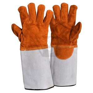 Gants de travail en cuir de vachette de haute qualité pour hommes, 14-16 pouces, rouge, antidérapants, en peau de chèvre, résistants à la chaleur et au feu, pour la soudure - Product Image 1