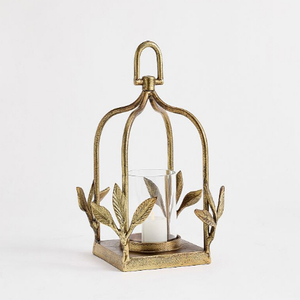 Botanical Forged-Iron Lantern With Glass <b>Hurricane</b> <b>Candle</b> Holder Set Of 2 Pieces - Product Image 2