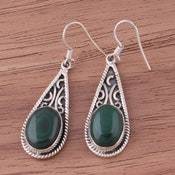 Boucles d'oreilles pendantes en malachite artisanale, argent sterling 925, pierre précieuse verte naturelle, bijoux bohèmes pour femmes, cadeau - Product Image 4