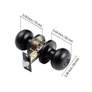 Paquete de 6 Perillas de Puerta Negras Totalmente Metálicas, Cerradura Interior sin Llave con Botón Giratorio y Perilla Exterior con Bola de Privacidad para el Hogar o la Oficina - Product Image 5
