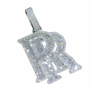 Luxury " RR " Letter Pendant Hip Hop Lab Grown Diamond <b>Necklace</b> Custom <b>Initial</b> Bling Jewelry Gift - Product Image 2