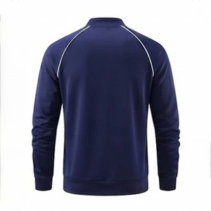 Ensemble de survêtement sportif bleu marine pour homme avec rayures vertes et blanches, en polyester et coton tricoté, veste à col montant et fermeture éclair intégrale, idéal pour l'automne - Product Image 3