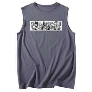 Camiseta sin mangas de punto transpirable azul para hombre, cuello redondo, color sólido, estilo casual vintage - Product Image 2