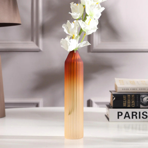 Elegant Amber Frosted Glass Vase <b>Slim</b> Design Decorative Vase for Home Office <b>Table</b> Centerpiece - Product Image 1