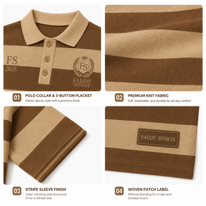 Chocolate Brown Beige Unisex Oversized Striped <b>Polo</b> T Shirt Textured Terry Cotton Custom Embroidery Private Label Streetwear - Product Image 4