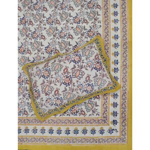 Sábana Plana de Algodón con Estampado Geométrico a Mano, Color Blanco Mostaza, 200 Hilos, Transpirable, para Uso Doméstico, Hotelero y de Lujo - Product Image 1