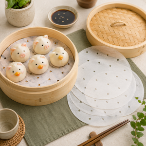 Eco-friendly Recycled Pulp Steaming Paper Liners for <b>Bamboo</b> Steamers with Silicon Coating Food Grade Parchment <b>Sheets</b> 10pcs - Product Image 6