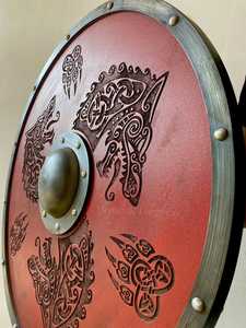 Bouclier viking gravé à la main avec motif de loup, décoration RedNorse, accessoire pour cosplay, décoration, cadeau d'Halloween - Product Image 3