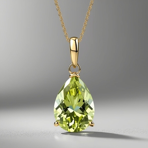 Collar con Colgante de Peridoto en Oro Sólido de 18K, Corte Pera, Gema Verde, Joyería Fina Minimalista, Oro Real para Mujer - Product Image 1