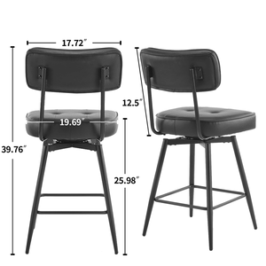 2 Sgabelli Alti Girevoli in PU Nero con Schienale Rimovibile e Pannello Posteriore in Legno Curvato, Gambe in Metallo per Uso in Caffetteria - Product Image 3