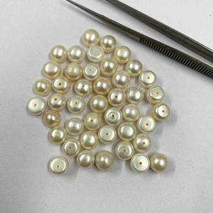 Vente chaude 8mm Véritable Perle Blanche Pierre Ronde Cabochon Demi Percé Pierres Précieuses En Vrac Perles De Culture Fabrication De Bijoux En Vrac En Gros - Product Image 3