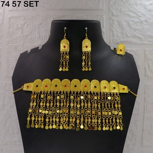 Gold Plated Brass Islamic Religious Jewelry Set for Women-Classic Stylish Design Engagement <b>Wedding</b> Eid Imitation Jewelry Sets - Product Image 2